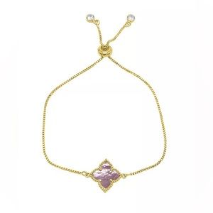 Adornia 14K Gold Plated Pink Mother of Pearl 4-Point Flower Adjustable Bracelet